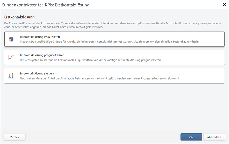 Screenshot potenzieller First-Contact-Resolution-Analysen