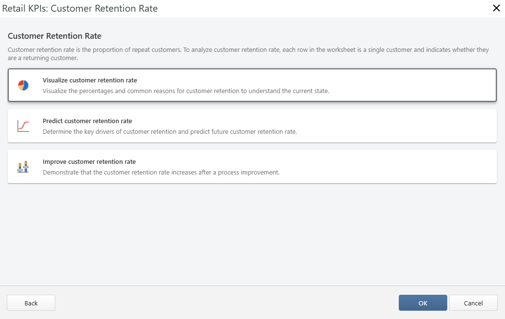 Customer retention rate analysis interface