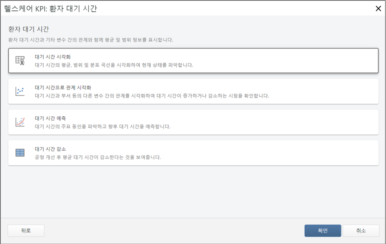 헬스케어 KPI 환자 대기 시간 대화 상자