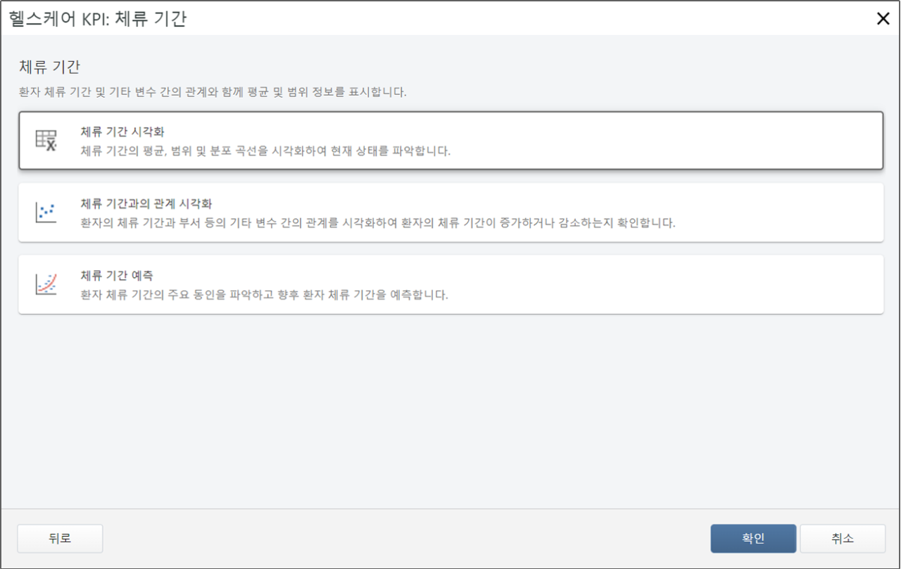 헬스케어 KPI 체류 기간 대화 상자